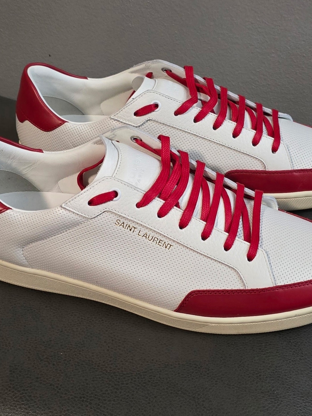 Saint Laurent YSL Low Top Sneakers – Men’s Size 46/US 13 – White & Red